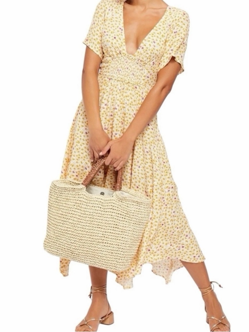 Free People In Full Bloom Yellow Midi Dress Large